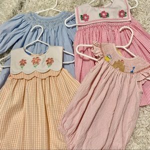 Baby girls smocked and appliqué clothing lot